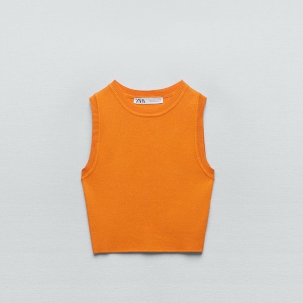 Zara Basic Cropped Knit Top Orange - image 1